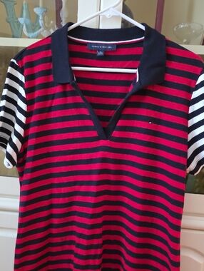Tommy Hilfiger Red and Black Striped Knit Top